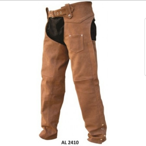 Allstate Leather Other - Allstate Premium Buff Brown Buffalo Leather Biker Motorcycle Chaps #2410 Men's L